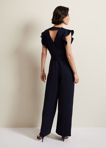 Phase Eight Kallie V Neck Frill Jumpsuit Navy Australia | MZ0376892